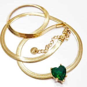 Collana Snake cuore verde smeraldo