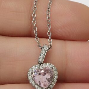 Collana solitario cuore rosa (silver)
