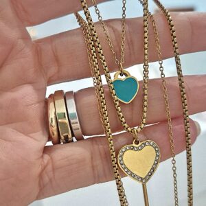 Collana doppio filo doppio cuore e chiave - immagine 1