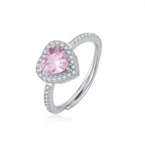 Anello solitario cuore rosa (silver)