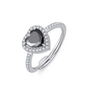 Anello solitario cuore nero (silver)