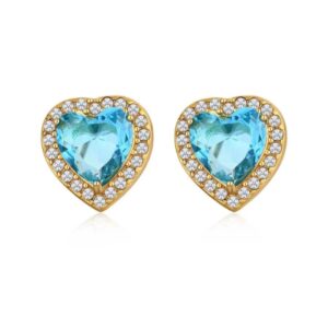 Orecchini solitario cuore azzurro (gold)