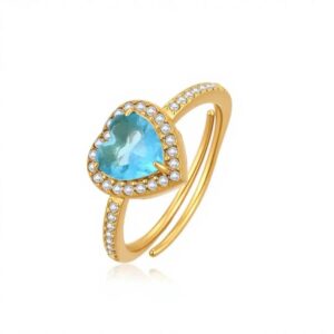 Anello solitario cuore azzurro (gold)