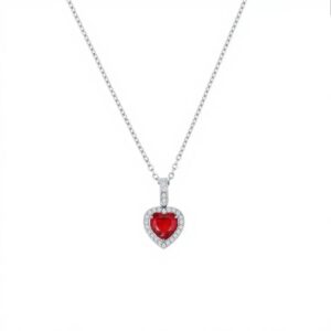 Collana solitario cuore rosso (silver)