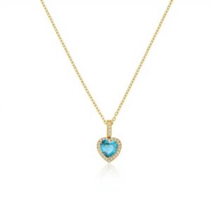 Collana solitario cuore azzurro (gold)
